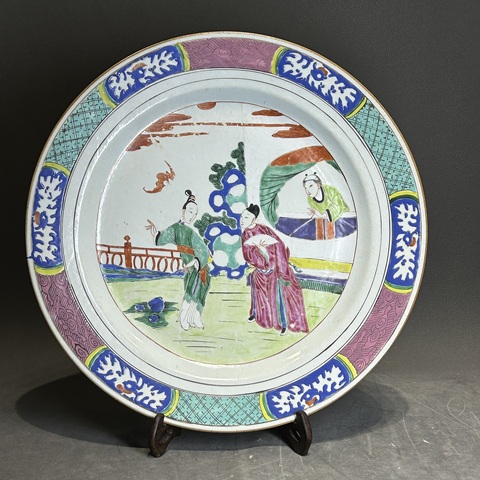 古玩陶瓷清雍正才子佳人粉彩盤真品鑒賞圖