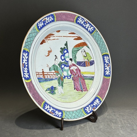 古玩陶瓷清雍正才子佳人粉彩盤真品鑒賞圖