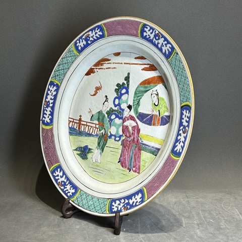 古玩陶瓷清雍正才子佳人粉彩盤真品鑒賞圖