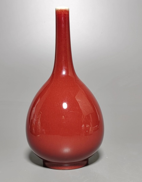 古玩陶瓷紅釉錐把瓶真品鑒賞圖