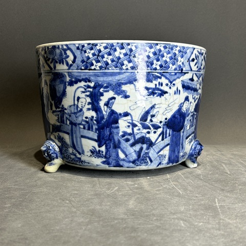 古玩陶瓷青花人物故事紋香爐真品鑒賞圖