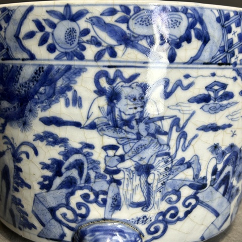 古玩陶瓷青花人物故事紋香爐真品鑒賞圖