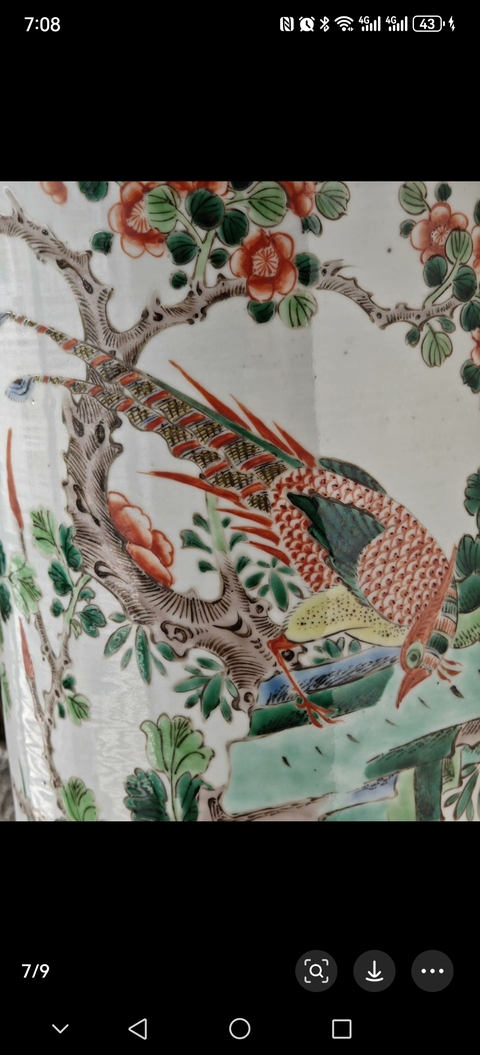 古玩陶瓷花鳥紋五彩箭筒真品鑒賞圖