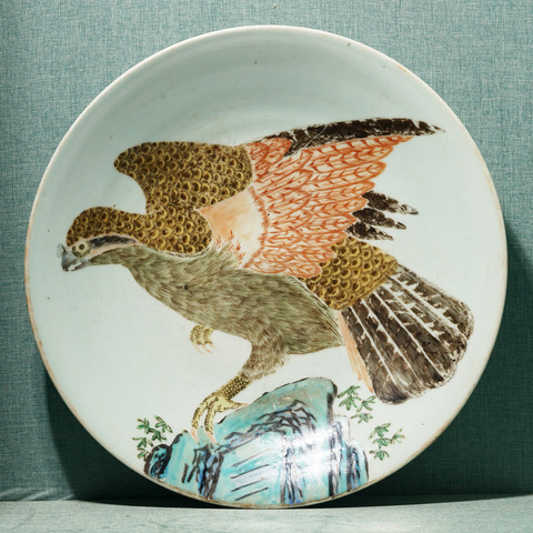 古玩陶瓷粉彩花鳥紋盤真品鑒賞圖