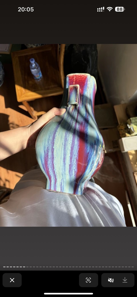 古玩陶瓷窯變釉貫耳瓶真品鑒賞圖