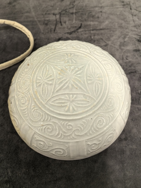 古玩陶瓷德化窯印花白釉蓋盒真品鑒賞圖