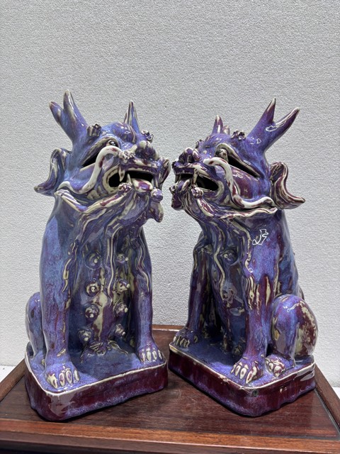 古玩陶瓷窯變釉瑞獸塑像真品鑒賞圖