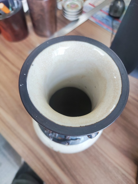 古玩陶瓷哥釉五彩鳳穿牡丹圖瓶真品鑒賞圖