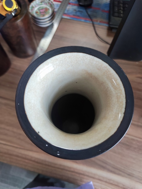 古玩陶瓷哥釉五彩鳳穿牡丹圖瓶真品鑒賞圖