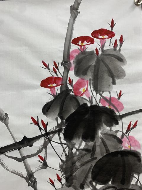 古玩字畫齊慧娟 喇叭花小雞圖真品鑒賞圖