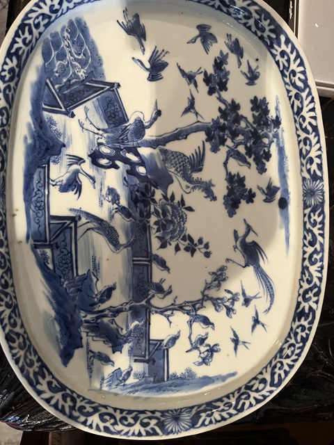 古玩陶瓷青花百鳥朝鳳紋盤真品鑒賞圖