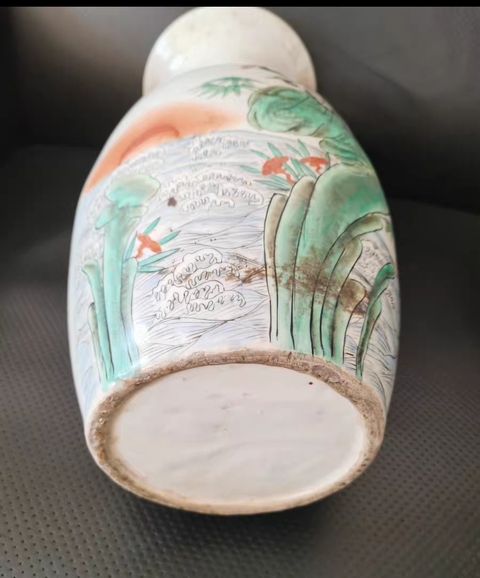 古玩陶瓷福山壽海雙松葉耳撇口瓶真品鑒賞圖