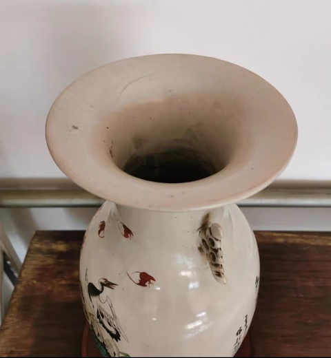 古玩陶瓷福山壽海雙松葉耳撇口瓶真品鑒賞圖