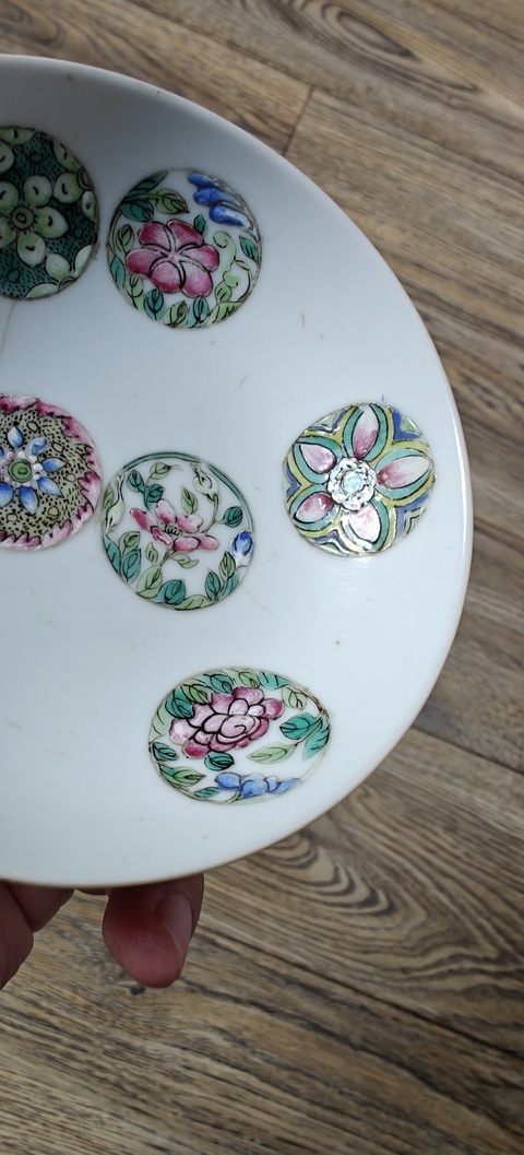 古玩陶瓷清光緒皮球花粉彩盤真品鑒賞圖