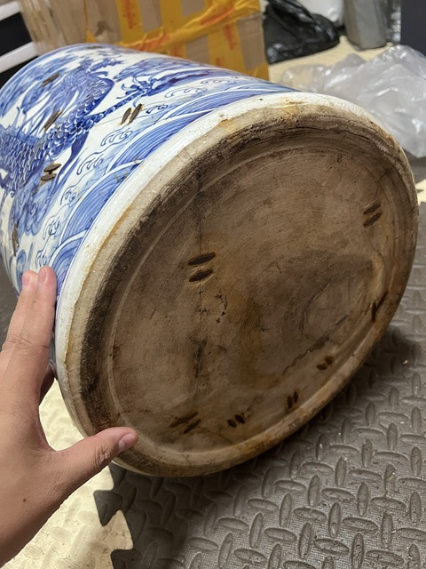 古玩陶瓷90年代及以后青花云龍趕珠紋經筒真品鑒賞圖