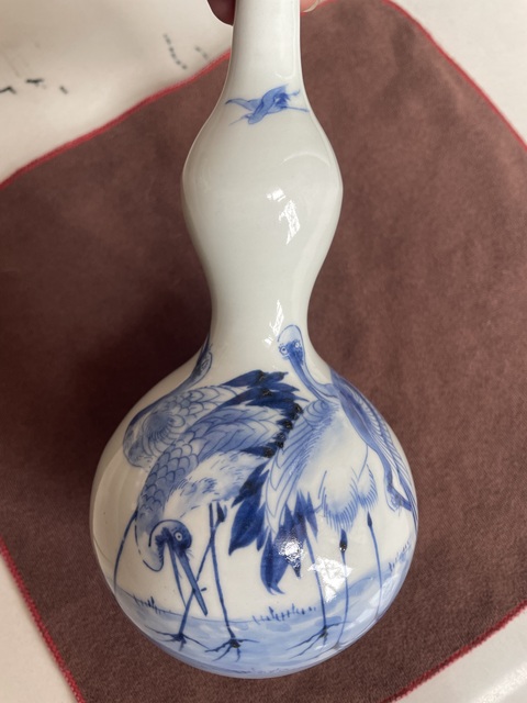 古玩陶瓷十九世紀·青花鶴紋葫蘆瓶（日本）真品鑒賞圖
