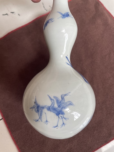 古玩陶瓷十九世紀·青花鶴紋葫蘆瓶（日本）真品鑒賞圖