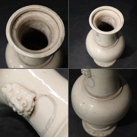 古玩陶瓷德化白瓷獅耳瓶真品鑒賞圖