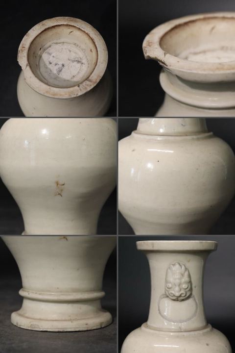 古玩陶瓷德化白瓷獅耳瓶真品鑒賞圖