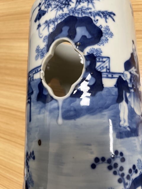 古玩陶瓷青花人物故事婁空帽筒真品鑒賞圖