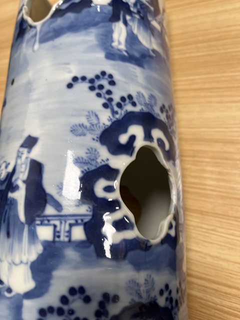 古玩陶瓷青花人物故事婁空帽筒真品鑒賞圖
