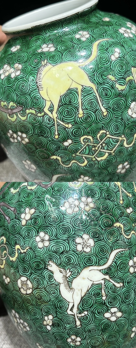 古玩陶瓷素三彩落花流水飛馬紋太白罐真品鑒賞圖