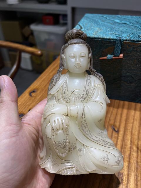 古玩玉器壽山石雕“觀音”擺件真品鑒賞圖