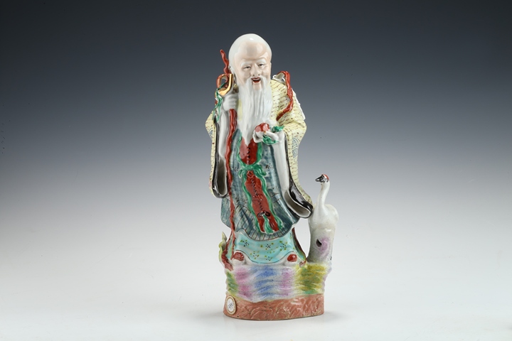 古玩陶瓷民國·粉彩壽星塑像真品鑒賞圖