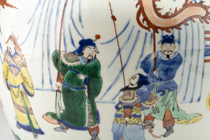 古玩陶瓷清晚·青花五彩三國轅門射戟故事圖尊拍賣，當前價格12096元