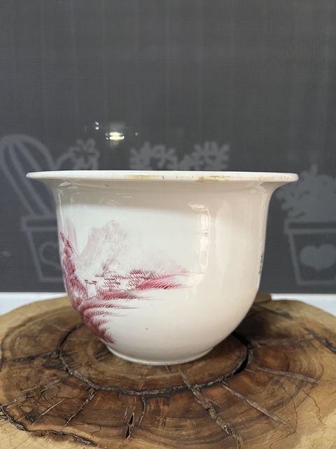 古玩陶瓷胭脂紅山水人物花盆拍賣,當前價格2500元