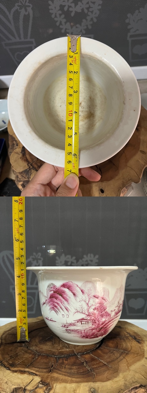 古玩陶瓷胭脂紅山水人物花盆拍賣,當前價格2500元