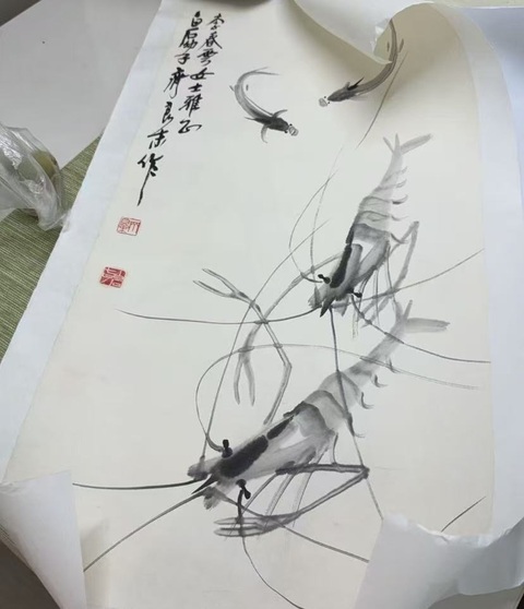 古玩字畫齊良末款寫意水墨魚蝦真品鑒賞圖