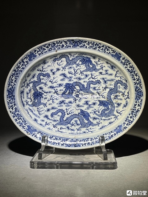 古玩陶瓷青花云龍紋折沿盤真品鑒賞圖