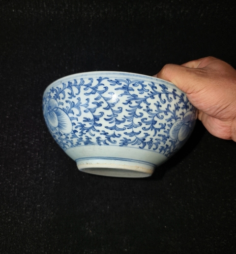 古玩陶瓷花卉紋青花研缽真品鑒賞圖