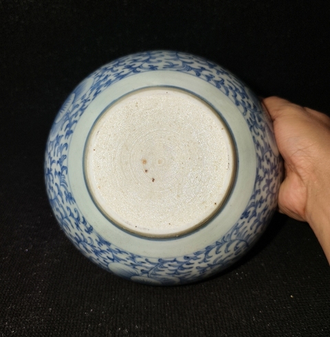 古玩陶瓷花卉紋青花研缽真品鑒賞圖