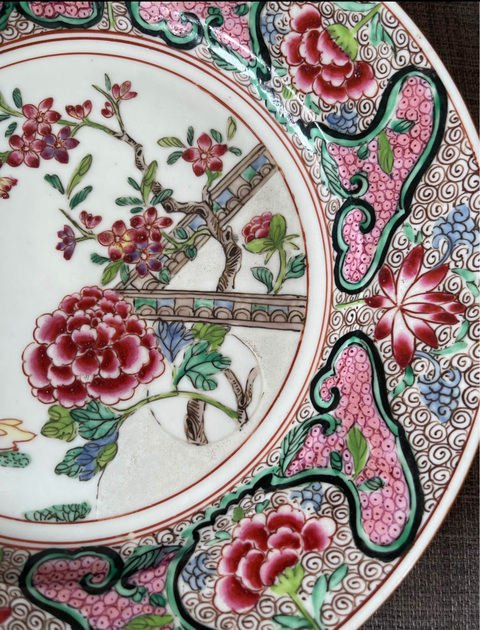 古玩陶瓷粉彩花鳥紋盤（日本瓷）真品鑒賞圖