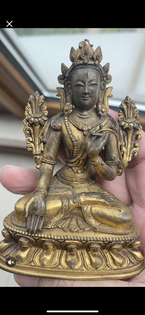 古玩銅器銅鎏金度母真品鑒賞圖