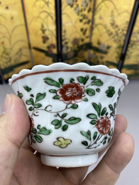 古玩陶瓷清康熙 五彩花卉紋花口杯拍賣,當前價格2277元