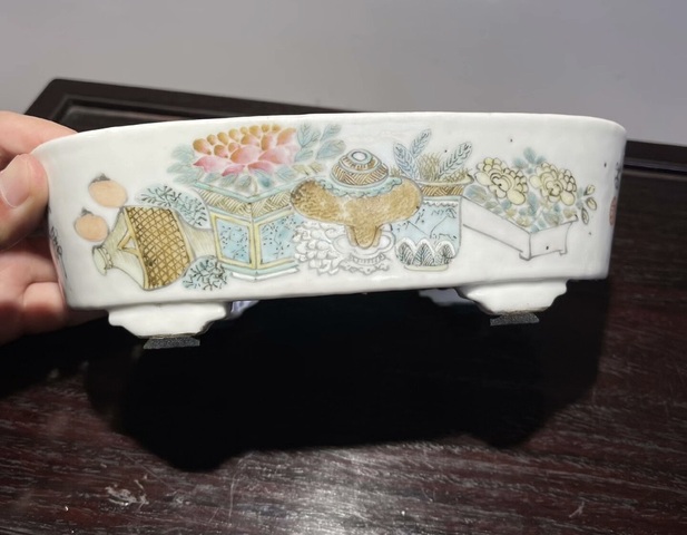 古玩陶瓷淺絳彩水仙盆真品鑒賞圖