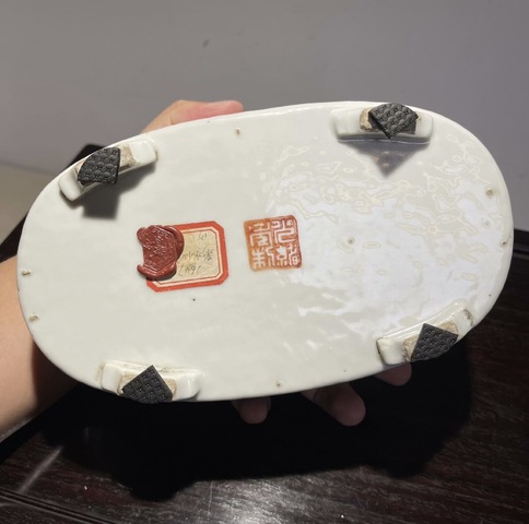 古玩陶瓷淺絳彩水仙盆真品鑒賞圖