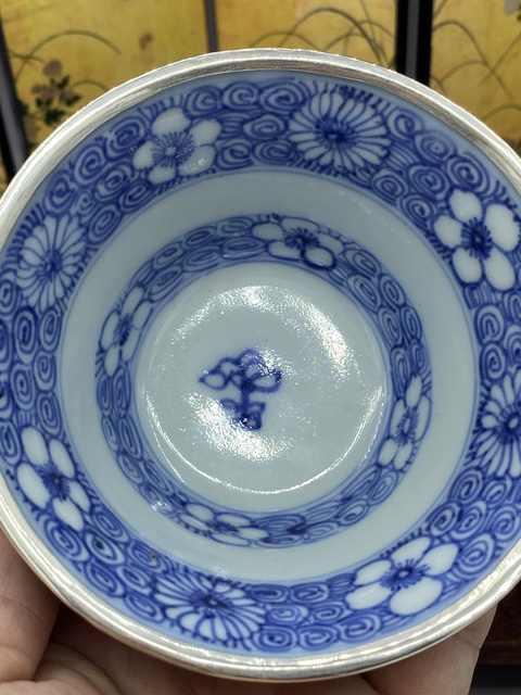 古玩陶瓷清雍正青花高士故事圖斗笠盞真品鑒賞圖