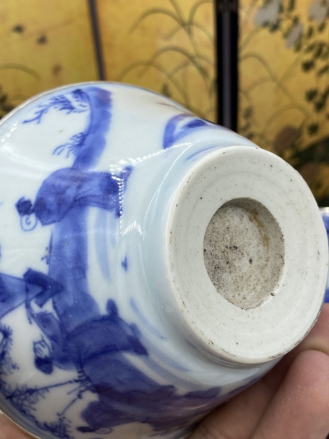 古玩陶瓷清雍正青花高士故事圖斗笠盞真品鑒賞圖
