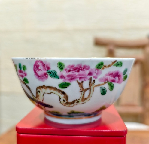 古玩陶瓷清早期 廣彩雉雞牡丹茶園真品鑒賞圖