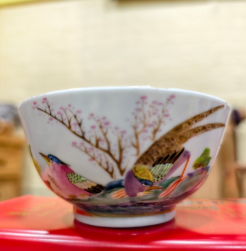 古玩陶瓷清早期 廣彩雉雞牡丹茶園真品鑒賞圖