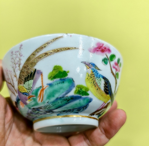 古玩陶瓷清早期 廣彩雉雞牡丹茶園真品鑒賞圖