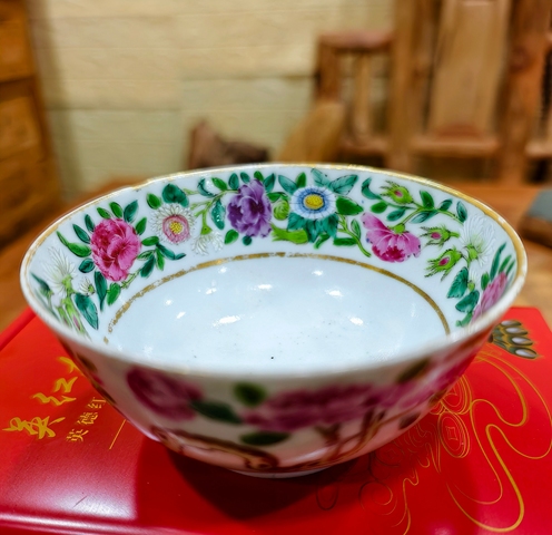 古玩陶瓷清早期 廣彩雉雞牡丹茶園真品鑒賞圖