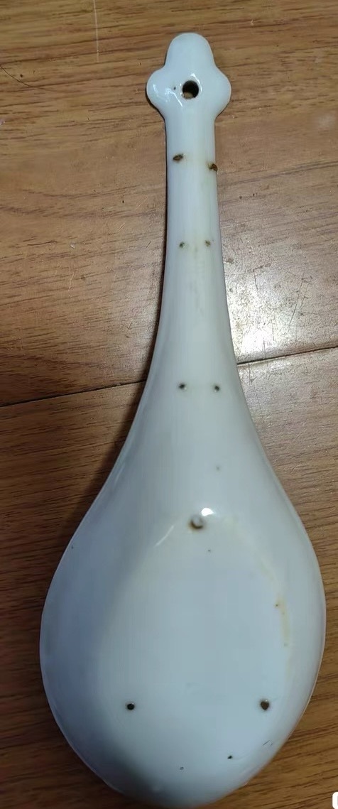 古玩陶瓷晚清洋藍料青花花卉紋調羹勺拍賣,當前價格528元