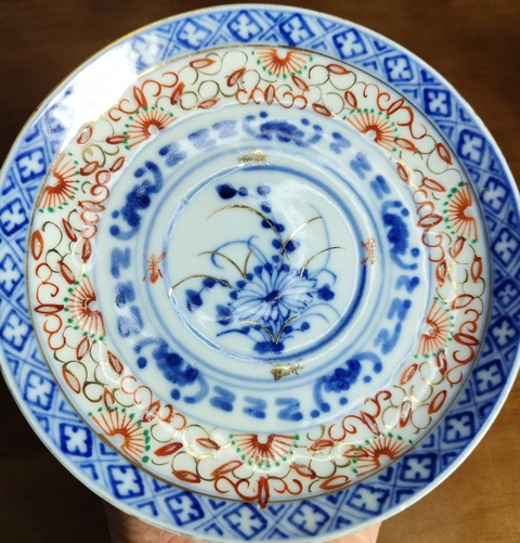 古玩陶瓷清末-青花加彩花卉紋盤拍賣,當前價格999元