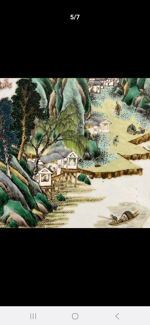古玩陶瓷粉彩山水紋瓷板真品鑒賞圖