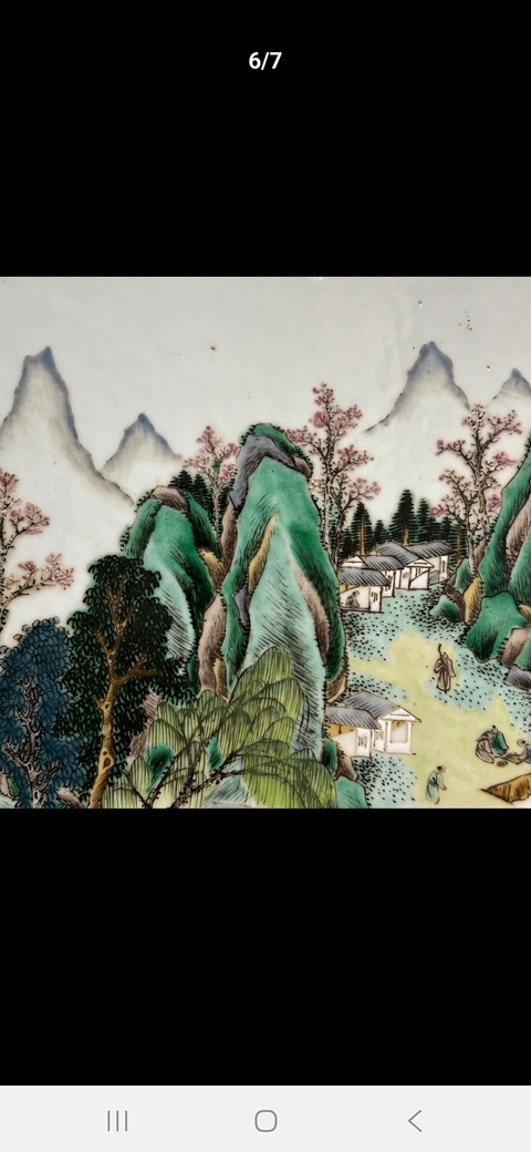古玩陶瓷粉彩山水紋瓷板真品鑒賞圖